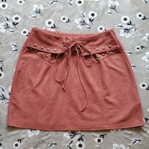 Rock & Roll Cowgirl Lace-Up Studded A-Line Skirt in Terracotta